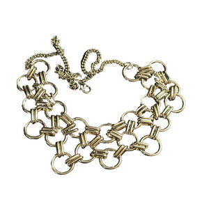 Vintage Talbots Bib Necklace Gold Tones Woven Circles Chain Statement Necklace